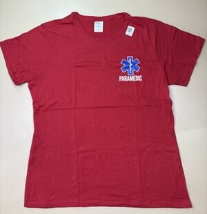 Paramedic Star of Life Graphic T-Shirt Red Port & Company Womens XL NWT EMS EMT
